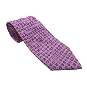 Lauren Ralph Lauren Necktie Pink Blue Geometric Square Silk Mens Designer